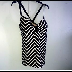 Cacique swim black strip tankini- sz 38DDD